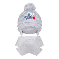 Zimowa czapka z szalikiem New Baby piesek szara