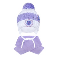 Zimowa czapka z szalikiem New Baby kwiatek fioletowa