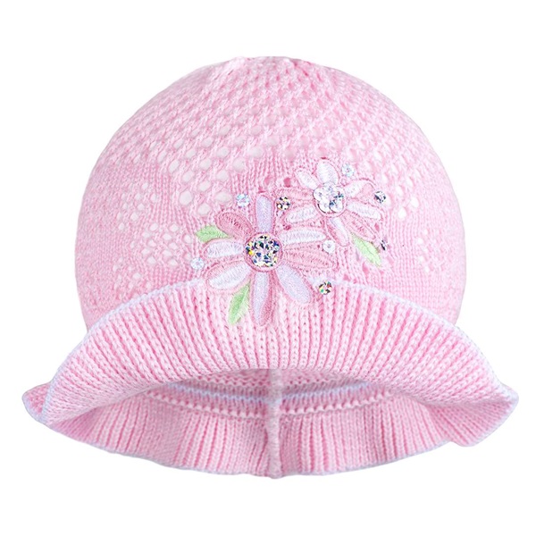Wiosenny kapelusz z dzianiny New Baby różowo-biały