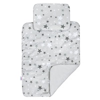 Luksusowe gniazdko z kołdrą i poduszką dla dziecka New Baby biało-szare gwiazdki