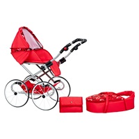 Retro wózek dla lalek 2w1 New Baby Elen czerwony z serduszkami