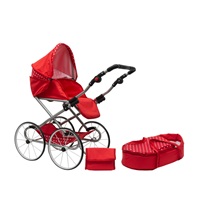 Retro wózek dla lalek 2w1 New Baby Magdalena czerwony w kropki