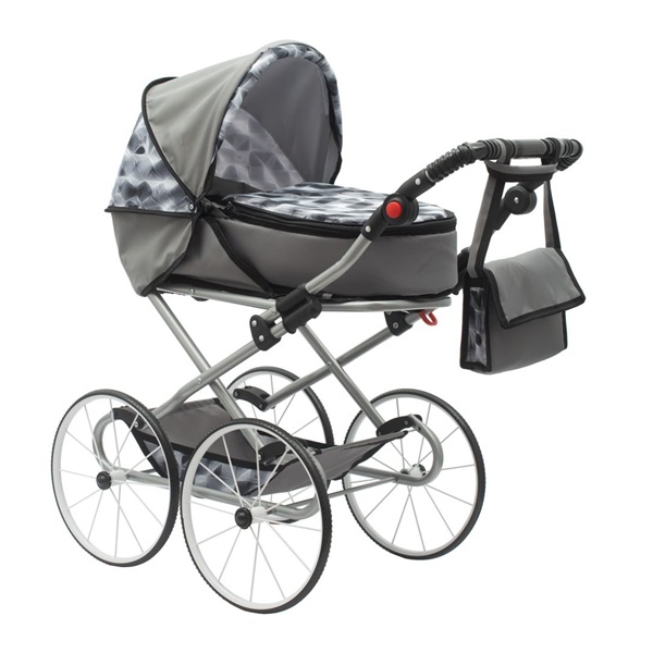 Retro wózek dla lalek 2w1 New Baby Nella szary