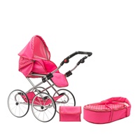 Retro wózek dla lalek 2w1 New Baby Anetka różowy w kropki