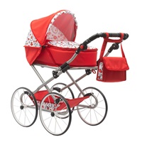 Retro wózek dla lalek 2w1 New Baby Ania czerwony z serduszkami