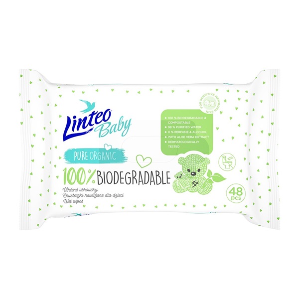 Dziecięce chusteczki nawilżane Linteo Baby 100% BIODEGRADABLE 48ks