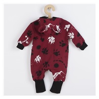 Bawełniany kombinezon dla niemowląt z kapturem a uszkami New Baby łapka ciemno różowy
