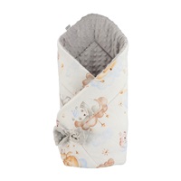 Dwustronny becik z Minky New Baby 75x75 cm śpiące zwierzątka szary