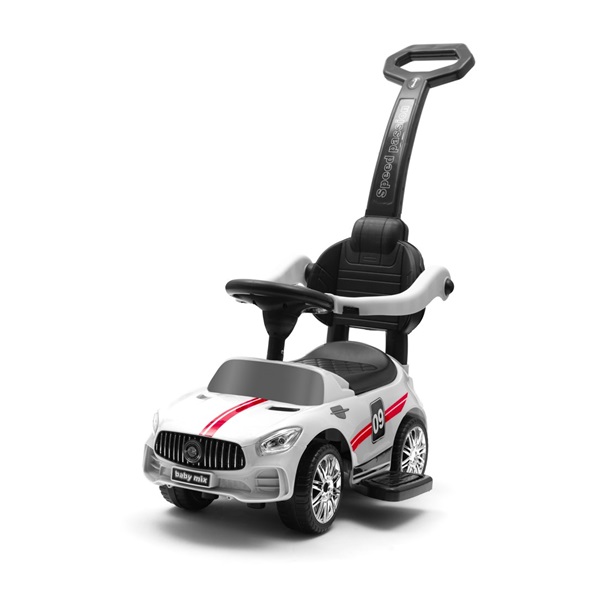 Dziecięcy jeździk z dźwiękiem i rączką Baby Mix RACER biały (uszkodzone opakowanie)
