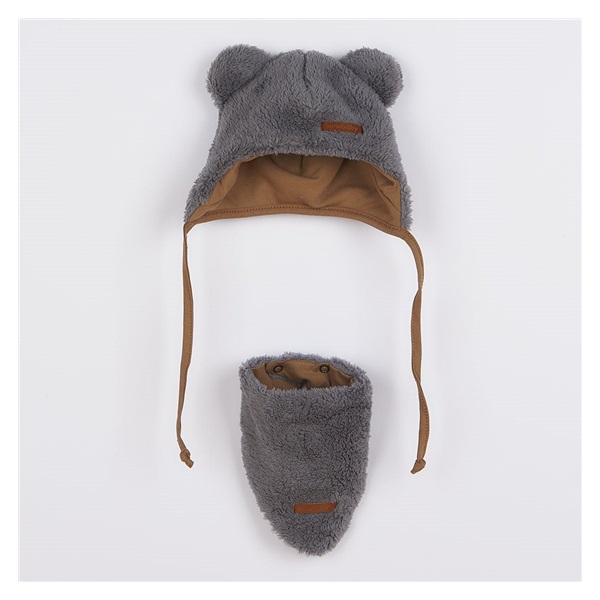Zimowa czapeczka dla niemowląt z chustką pod szyję New Baby Teddy bear szara