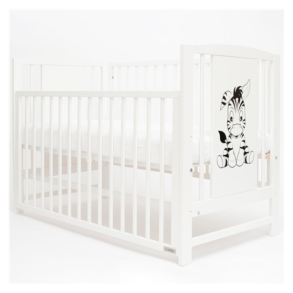 Łóżeczko dla dzieci New Baby POLLY Zebra z opuszczalnym bokiem białe