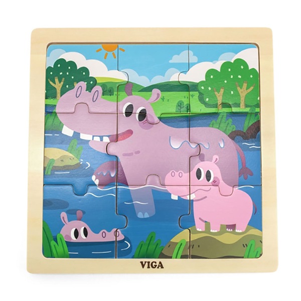 Pierwsze puzzle maluszka Viga 9 szt hipopotam