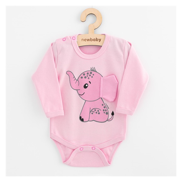 Body niemowlęce z długim rękawem New Baby Happy Elephant pink