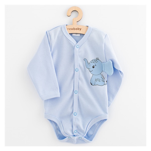 Całkowicie rozpinane body niemowlęce z długim rękawem New Baby Happy Elephant blue