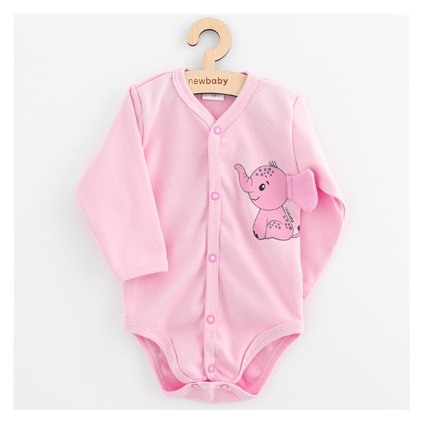 Całkowicie rozpinane body niemowlęce z długim rękawem New Baby Happy Elephant pink