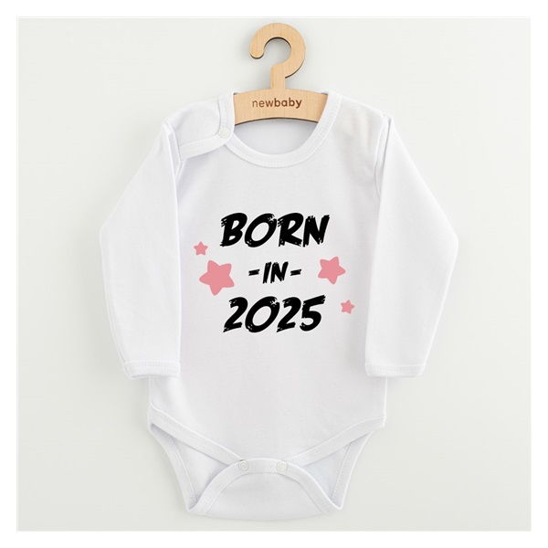 Dziecięce body z nadrukiem New Baby BORN IN 2025 pink