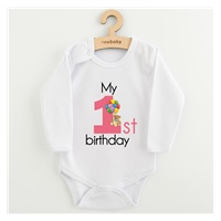 Body dziecięce z nadrukiem New Baby My first birthday pink