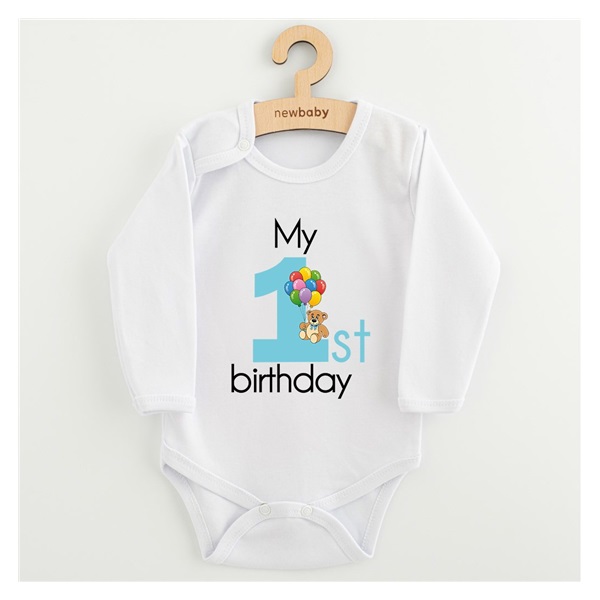 Body dziecięce z nadrukiem New Baby My first birthday blue