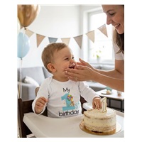 Body dziecięce z nadrukiem New Baby My first birthday blue