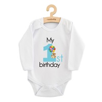 Body dziecięce z nadrukiem New Baby My first birthday blue