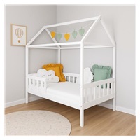 Dziecięce łóżko domek z barierką i stelażem New Baby CASTELLO 160x80 cm białe