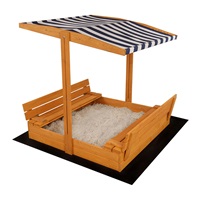 Piaskownica drewniana z ławeczkami i daszkiem zamykana Baby Mix 120x120 cm niebiesko biała