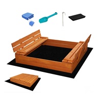 Piaskownica drewniana z ławeczkami i daszkiem zamykana Baby Mix 120x120 cm niebiesko biała