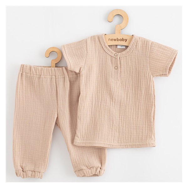 Dziecięcy muślinowy zestaw koszulka i spodnie New Baby beige