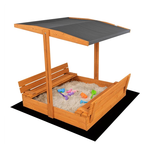 Piaskownica drewniana z ławeczkami i daszkiem zamykana Baby Mix 120x120 cm szara