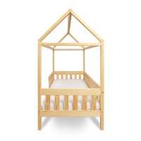 Dziecięce łóżko domek z barierką i stelażem New Baby CASTELLO 180x90 cm naturalne
