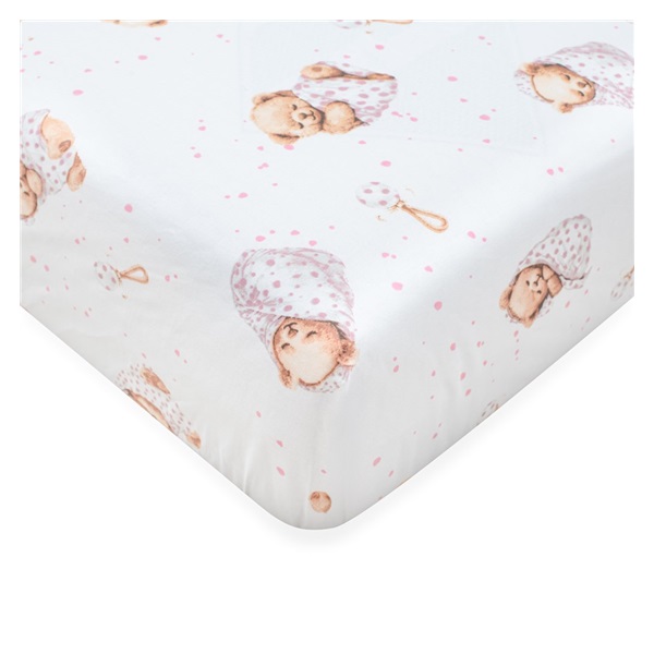 Bawełniane prześcieradło do łóżeczka New Baby Sweet teddy bear 120x60 cm pink