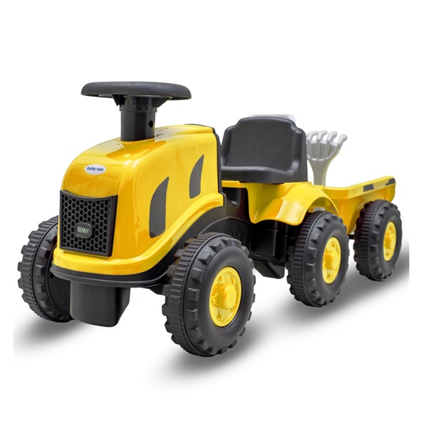 Dziecięce jeździdełko traktor z przyczepą i narzędziami Baby Mix Benny żółty