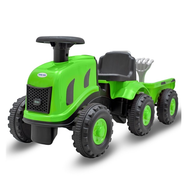 Dziecięce jeździdełko traktor z przyczepą i narzędziami Baby Mix Benny zielony