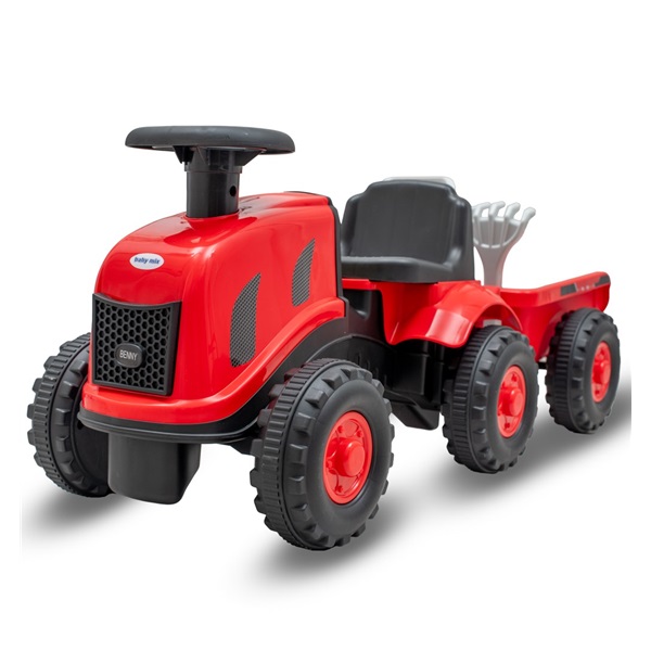 Dziecięce jeździdełko traktor z przyczepą i narzędziami Baby Mix Benny czerwony