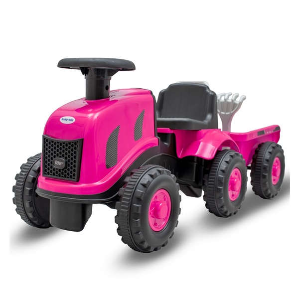 Dziecięce jeździdełko traktor z przyczepą i narzędziami Baby Mix Benny różowy