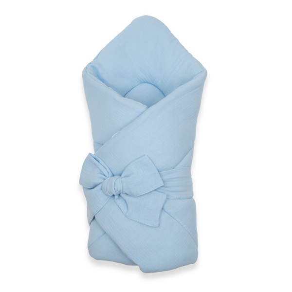 Muślinowy rożek wiązany New Baby blue