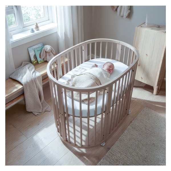 Dziecięce rosnące łóżeczko 3w1 owalne + materac New Baby kaszmir