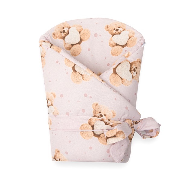 Rożek bawełniany New Baby Love Teddy bear  80x80 cm pink