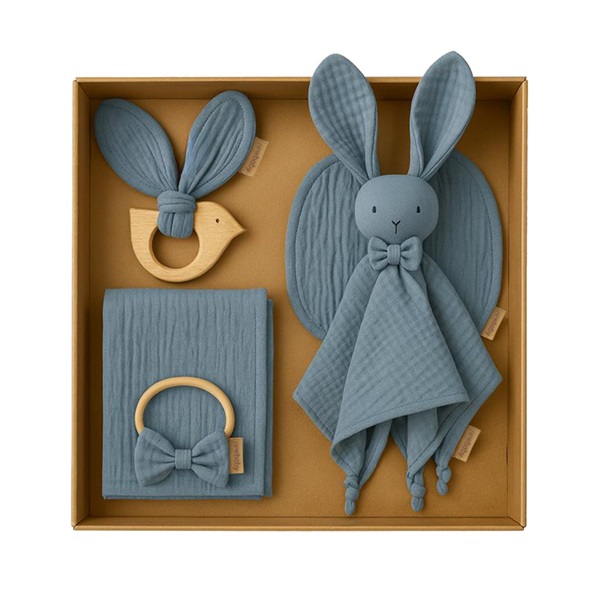 Muślinowy zestaw prezentowy dla dzieci New Baby szary