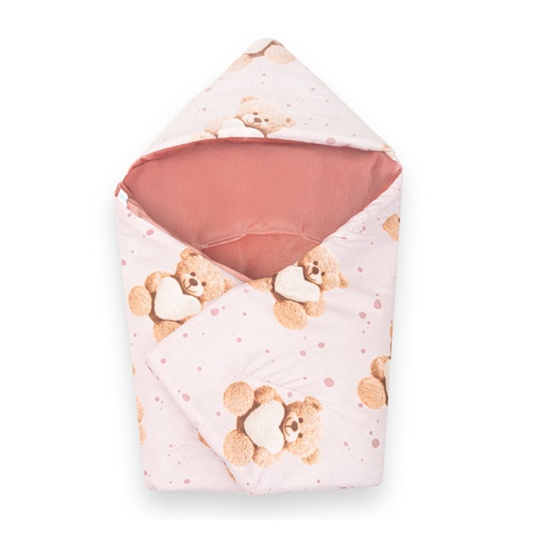 Ocieplany otulacz do fotelika samochodowego New Baby Love Teddy Bear pink