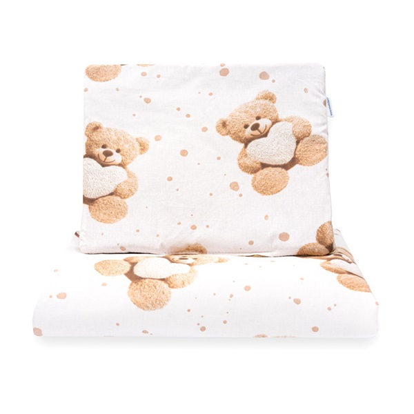 Dwustronny Zestaw z Velvet i bawełny do wózka New Baby Love Teddy Bear beige