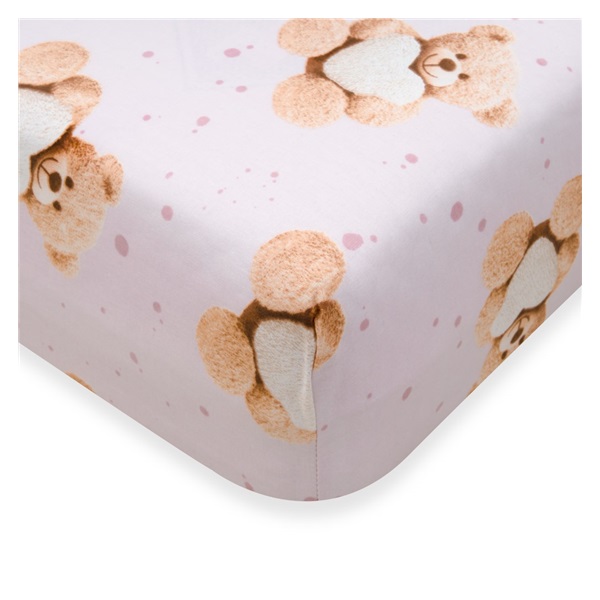 Bawełniane prześcieradło do łóżeczka New Baby Love Teddy Bear 120x60 cm pink