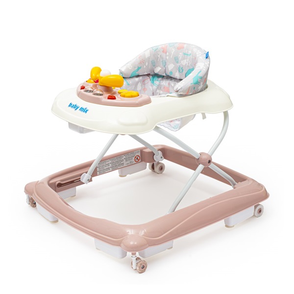 Chodzik Baby Mix z kierownicą i silikonowymi kółkami różowy (Jak nowe)