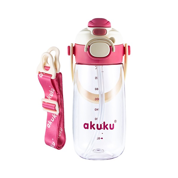 Bidon szkolny ze słomką Akuku 480 ml, pink