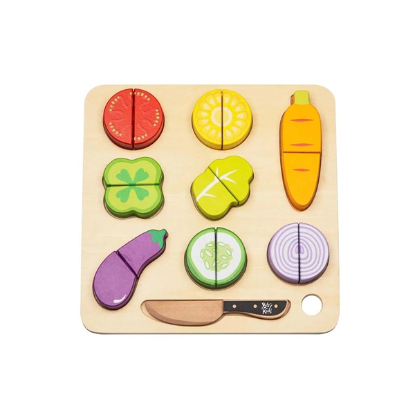 Drewniany sorter Montessori z warzywami do krojenia